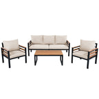 4-Piece Outdoor Sofa Set for 5 People with Removable Cushion &amp; Solid Wood Coffee Table
