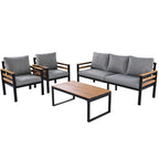4-Piece Outdoor Sofa Set for 5 People with Removable Cushion &amp; Solid Wood Coffee Table