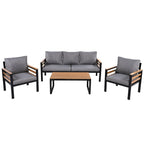 4-Piece Outdoor Sofa Set for 5 People with Removable Cushion &amp; Solid Wood Coffee Table