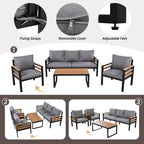 4-Piece Outdoor Sofa Set for 5 People with Removable Cushion &amp; Solid Wood Coffee Table