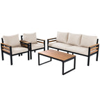 4-Piece Outdoor Sofa Set for 5 People with Removable Cushion &amp; Solid Wood Coffee Table
