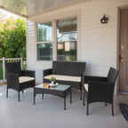 4 Piece Patio Conversation Wicker Furniture Set, Outdoor Rattan Sectional Furniture Set With Cushions