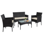 4 Piece Patio Conversation Wicker Furniture Set, Outdoor Rattan Sectional Furniture Set With Cushions