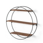 ADECO Wall Shelf Round Floating Shelves Sturdy Wood Metal Stand Decor