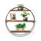 ADECO Wall Shelf Round Floating Shelves Sturdy Wood Metal Stand Decor