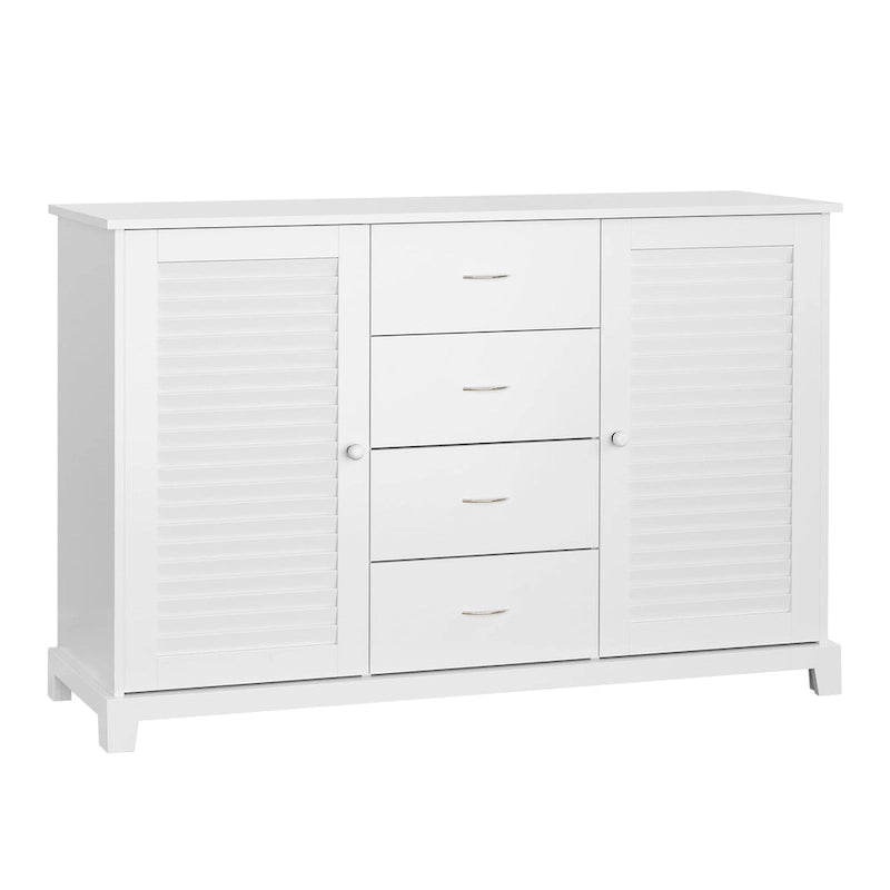 HOMCOM 47  Modern Storage Cabinet Buffet Sideboard with Drawers and Louvered Doors- White - 47.25  W x 15.75  D x 31.5  H