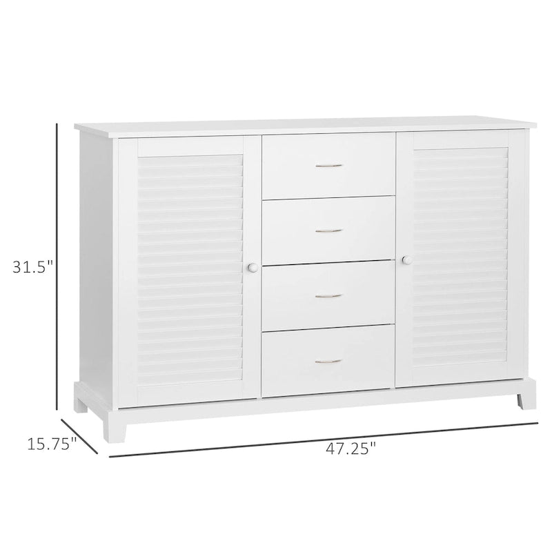 HOMCOM 47  Modern Storage Cabinet Buffet Sideboard with Drawers and Louvered Doors- White - 47.25  W x 15.75  D x 31.5  H