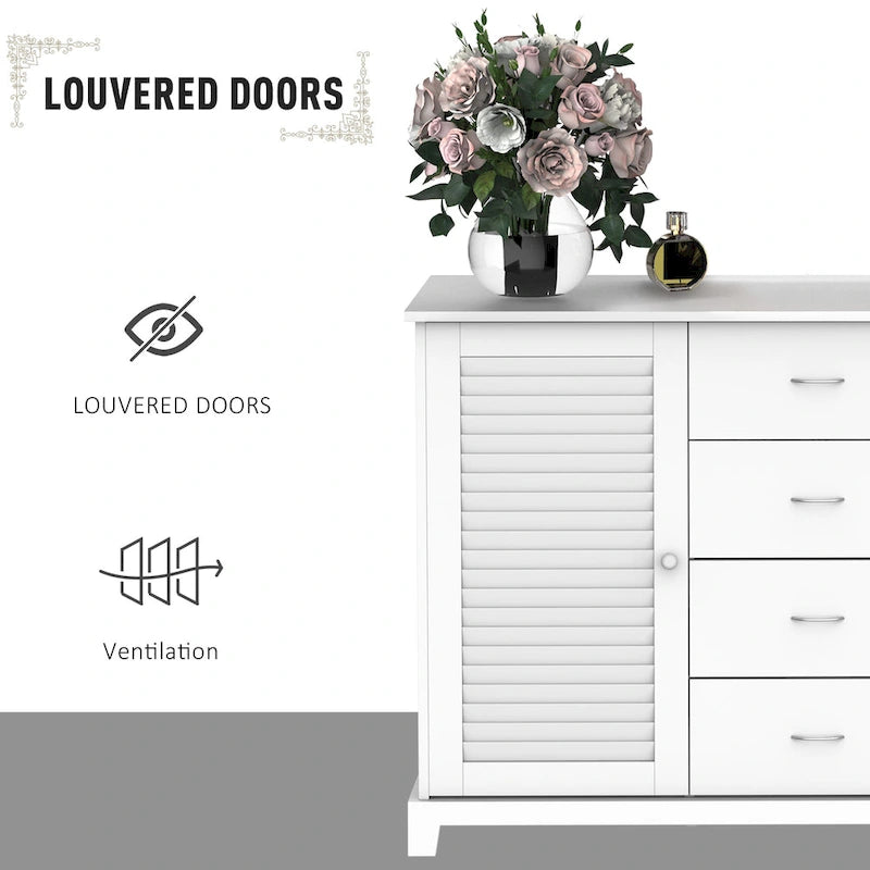 HOMCOM 47  Modern Storage Cabinet Buffet Sideboard with Drawers and Louvered Doors- White - 47.25  W x 15.75  D x 31.5  H