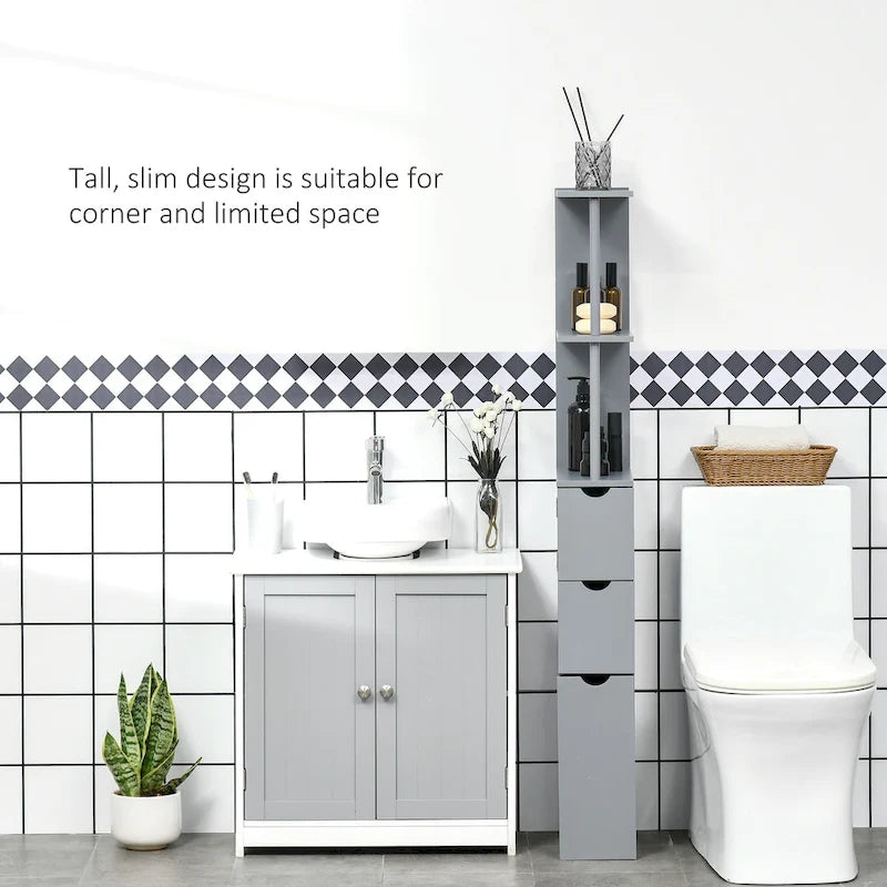 Bathroom Tower Storage Cabinet - 6  W x 13  D x 55.25  H