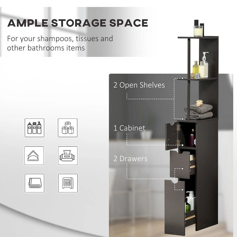 Bathroom Tower Storage Cabinet - 6  W x 13  D x 55.25  H