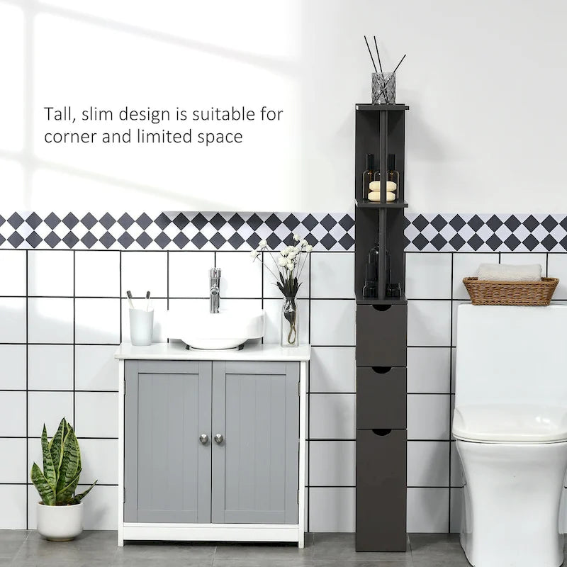 Bathroom Tower Storage Cabinet - 6  W x 13  D x 55.25  H