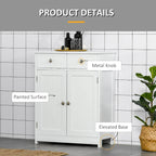 kleankin Freestanding Bathroom Storage Cabinet Organizer Floor Tower with 2 Door, 2 Drawers, Adjustable Shelf, White