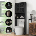 EROMMY Over-The-Toilet Storage, Wooden Bathroom Organizer, with 2 Glass Doors & Adjustable Shelf for Bathroom
