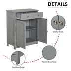 kleankin Freestanding Bathroom Storage Cabinet Organizer Floor Tower with 2 Door, 2 Drawers, Adjustable Shelf, Grey