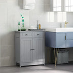 kleankin Freestanding Bathroom Storage Cabinet Organizer Floor Tower with 2 Door, 2 Drawers, Adjustable Shelf, Grey