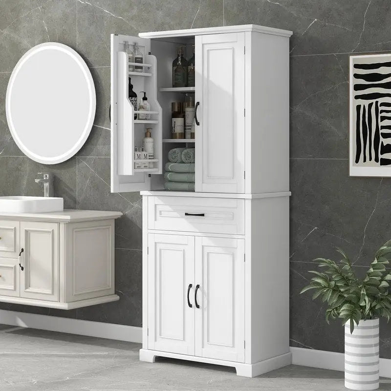 Bathroom Floor Cabinet, Freestanding Storage Cabinet with Doors and Drawer, Kitchen Cupboard with Adjustable Shelf
