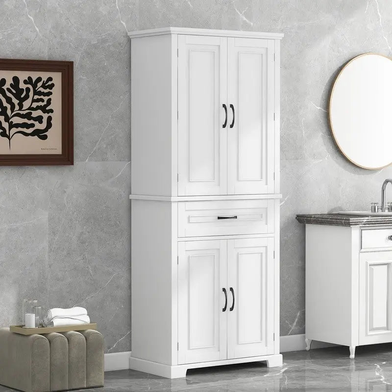 Bathroom Floor Cabinet, Freestanding Storage Cabinet with Doors and Drawer, Kitchen Cupboard with Adjustable Shelf