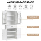 Bathroom Floor Cabinet, Freestanding Storage Cabinet with Doors and Drawer, Kitchen Cupboard with Adjustable Shelf