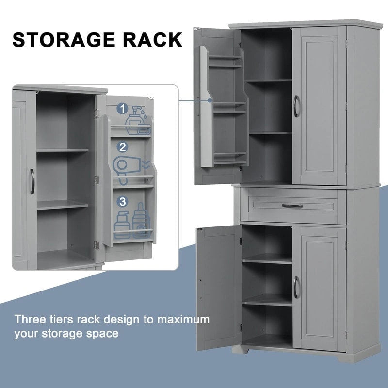 Bathroom Floor Cabinet, Freestanding Storage Cabinet with Doors and Drawer, Kitchen Cupboard with Adjustable Shelf