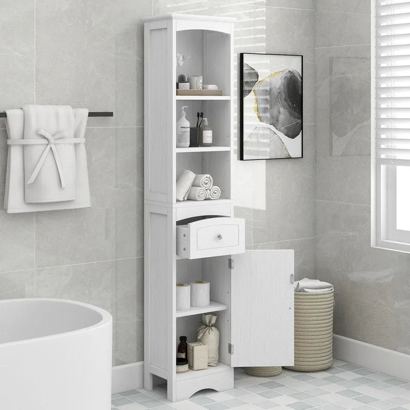 66  H Tall Bathroom Storage Cabinet with Drawer & Adjustable Shelves