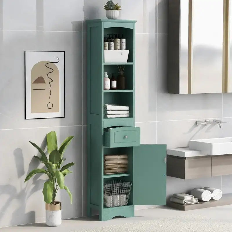 66  H Tall Bathroom Storage Cabinet with Drawer & Adjustable Shelves
