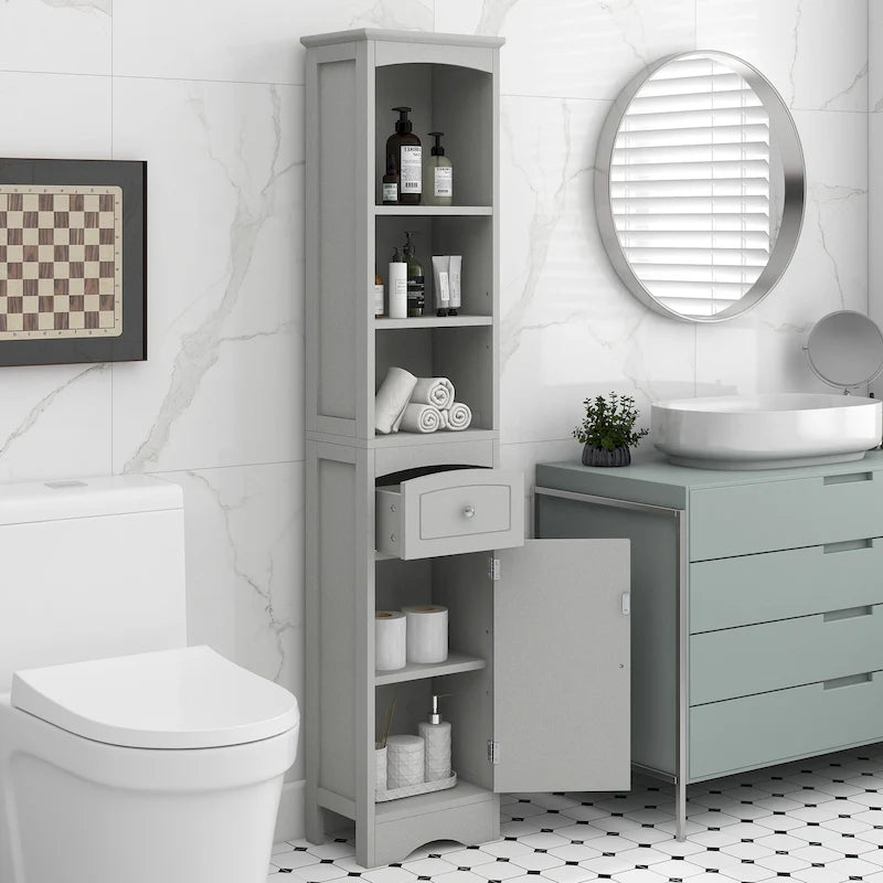 66  H Tall Bathroom Storage Cabinet with Drawer & Adjustable Shelves
