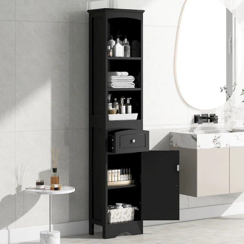 66  H Tall Bathroom Storage Cabinet with Drawer & Adjustable Shelves