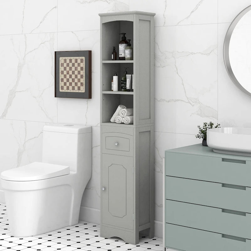 66  H Tall Bathroom Storage Cabinet with Drawer & Adjustable Shelves