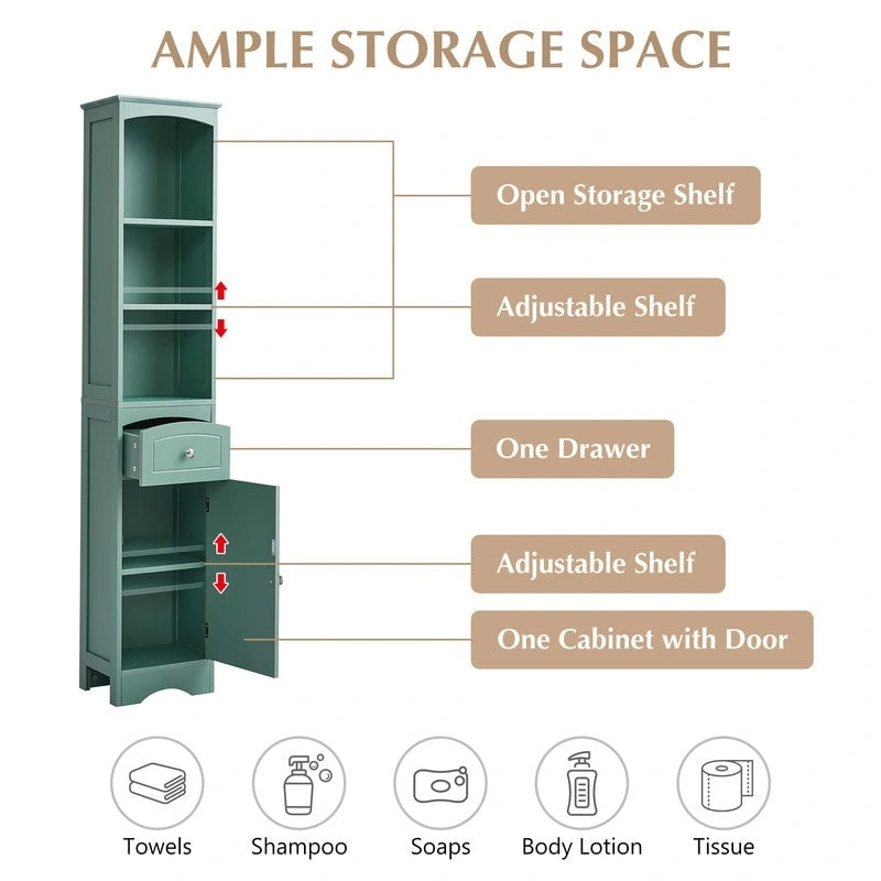 66  H Tall Bathroom Storage Cabinet with Drawer & Adjustable Shelves