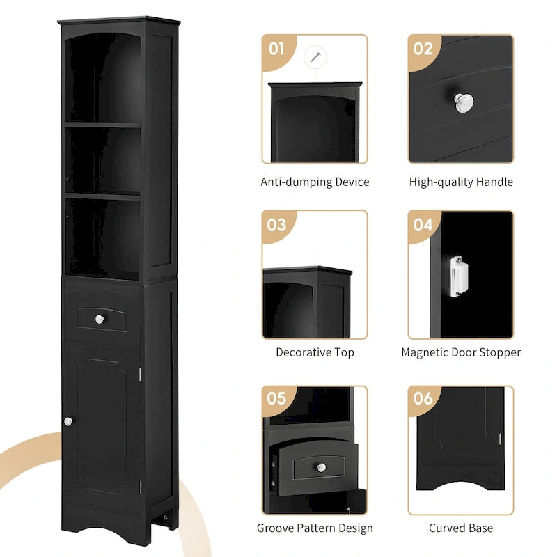 66  H Tall Bathroom Storage Cabinet with Drawer & Adjustable Shelves