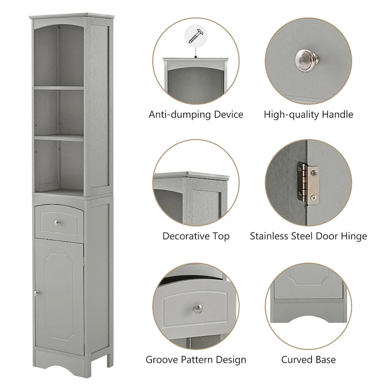 66  H Tall Bathroom Storage Cabinet with Drawer & Adjustable Shelves