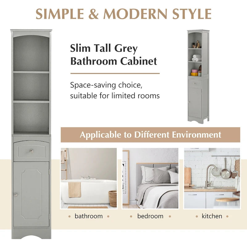 66  H Tall Bathroom Storage Cabinet with Drawer & Adjustable Shelves