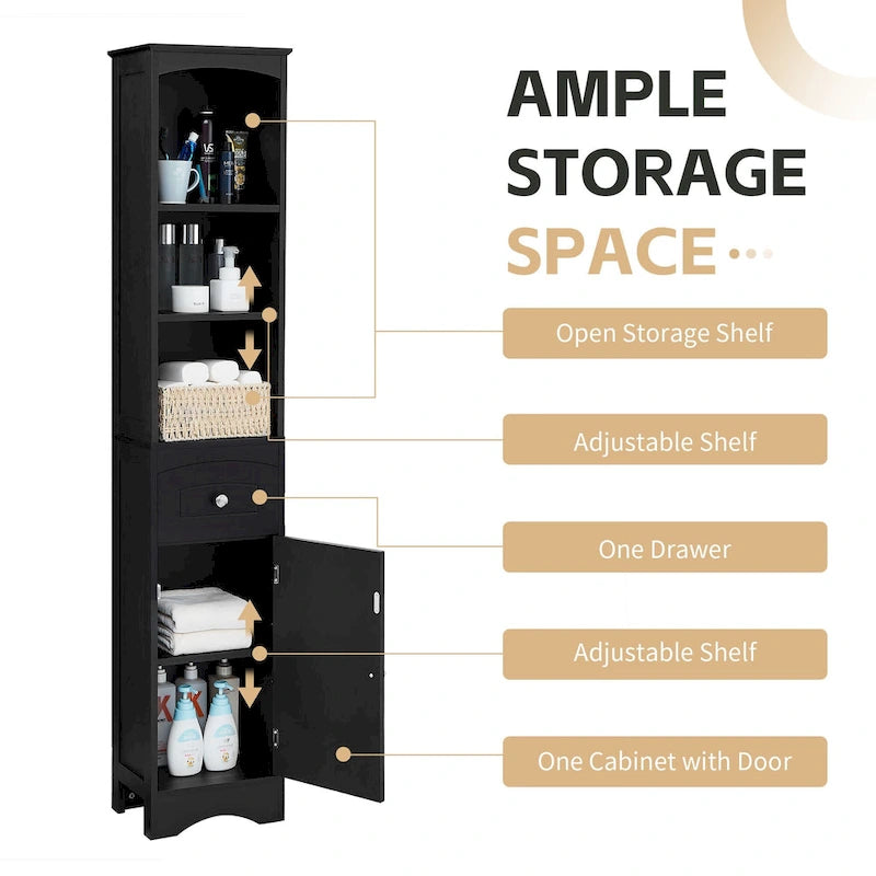 66  H Tall Bathroom Storage Cabinet with Drawer & Adjustable Shelves
