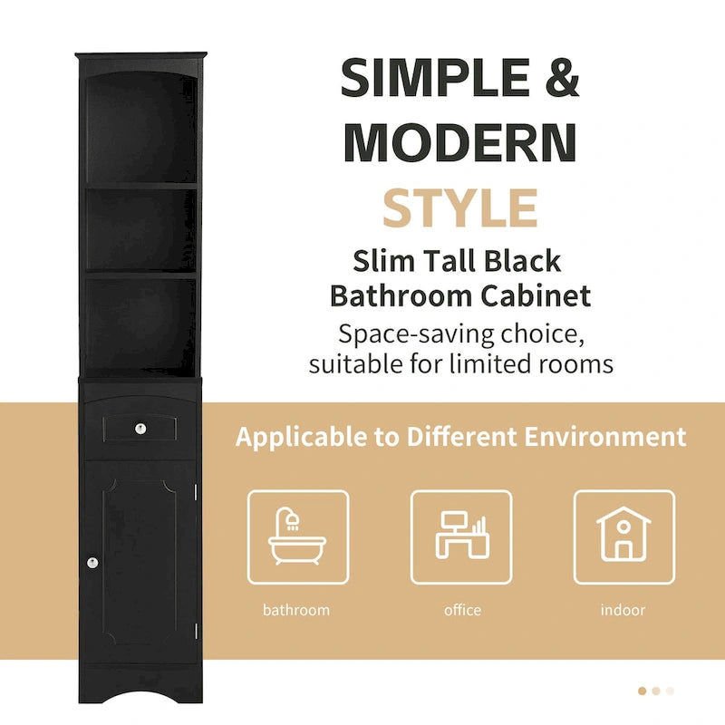 66  H Tall Bathroom Storage Cabinet with Drawer & Adjustable Shelves