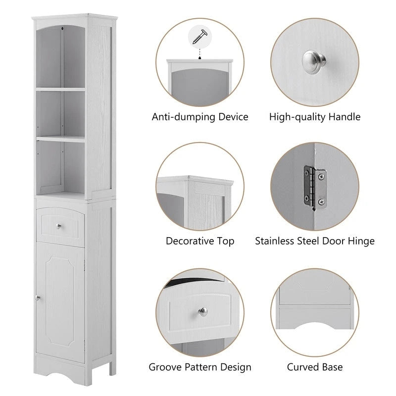 66  H Tall Bathroom Storage Cabinet with Drawer & Adjustable Shelves