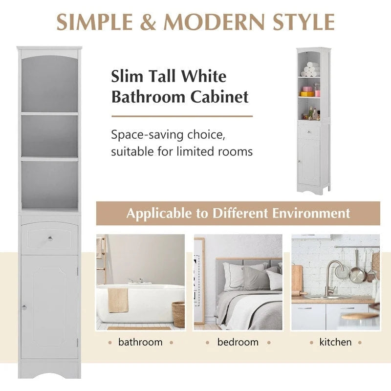 66  H Tall Bathroom Storage Cabinet with Drawer & Adjustable Shelves