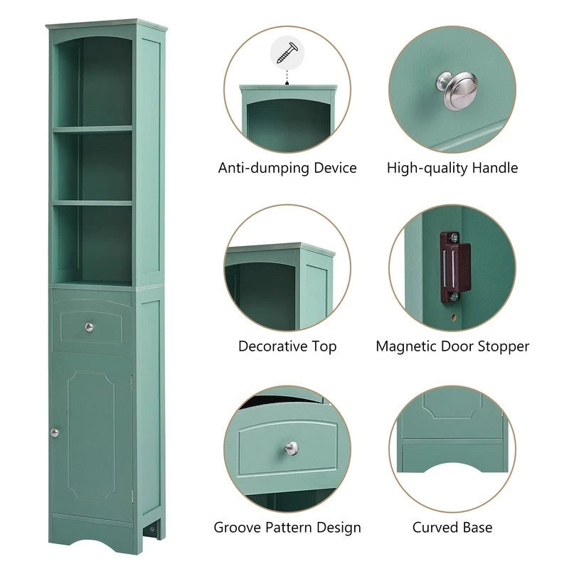 66  H Tall Bathroom Storage Cabinet with Drawer & Adjustable Shelves