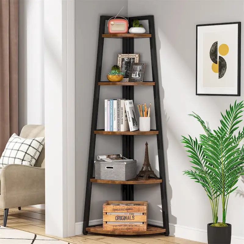 5 Tier Tall Corner Shelf, Bathroom Tower Shelves, 70 Inches Corner Bookshelf and Bookcase - N/A