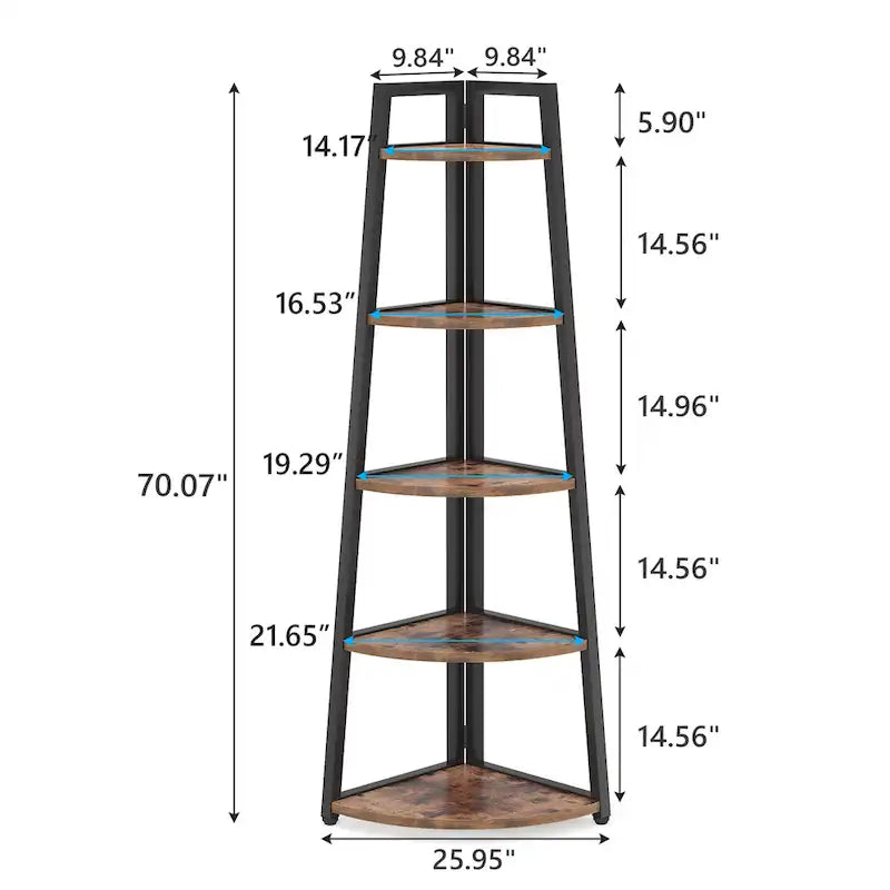 5 Tier Tall Corner Shelf, Bathroom Tower Shelves, 70 Inches Corner Bookshelf and Bookcase - N/A