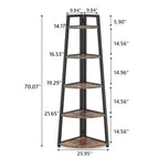 5 Tier Tall Corner Shelf, Bathroom Tower Shelves, 70 Inches Corner Bookshelf and Bookcase - N/A