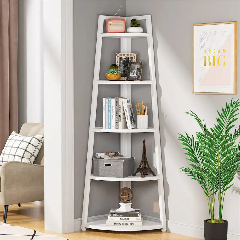 5 Tier Tall Corner Shelf, Bathroom Tower Shelves, 70 Inches Corner Bookshelf and Bookcase - N/A