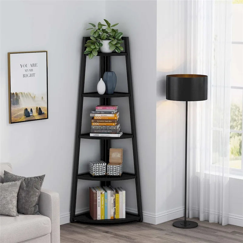 5 tier Bathroom Corner Shelf Storage Tower Cabinet Rustic Brown