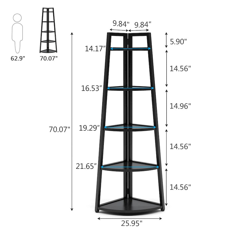 5 tier Bathroom Corner Shelf Storage Tower Cabinet Rustic Brown