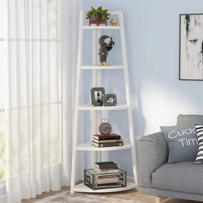 5 tier Bathroom Corner Shelf Storage Tower Cabinet Rustic Brown