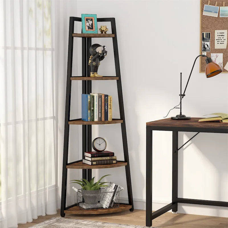 5 tier Bathroom Corner Shelf Storage Tower Cabinet Rustic Brown