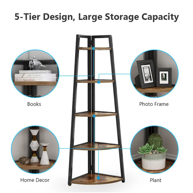 5 tier Bathroom Corner Shelf Storage Tower Cabinet Rustic Brown