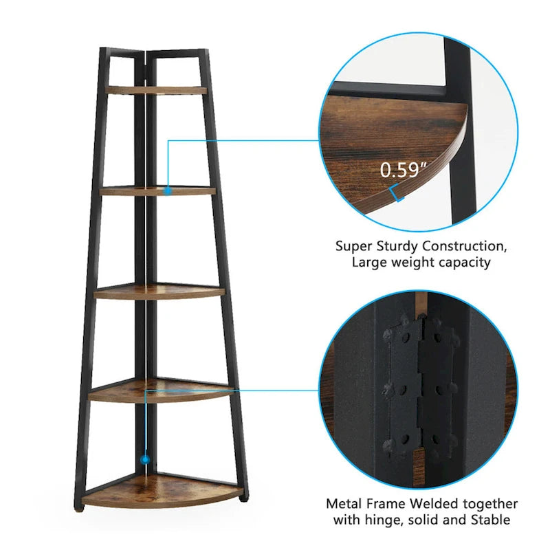 5 tier Bathroom Corner Shelf Storage Tower Cabinet Rustic Brown