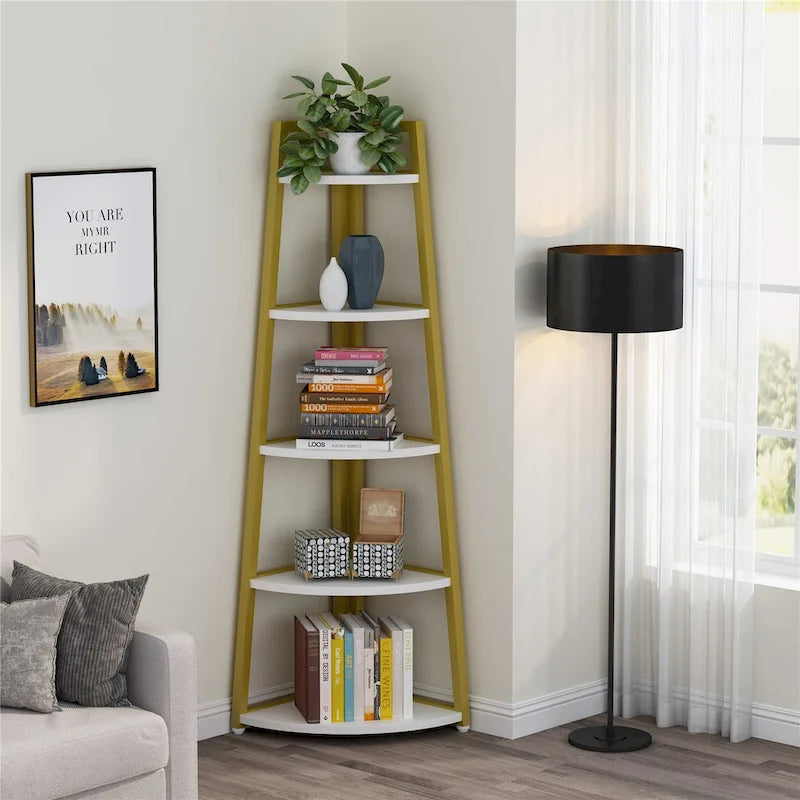 5 tier Bathroom Corner Shelf Storage Tower Cabinet Rustic Brown