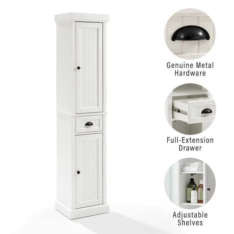 Crosley Seaside Tall Linen Cabinet Distressed White