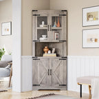 Farmhouse Corner Cabinet, Tall Corner Storage Cabinet with Barn Door & Adjustable Shelves